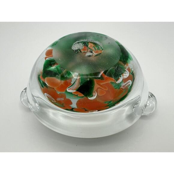Vintage St. Clair Art Glass Trinket Dish Ashtray w Orange Trumpet Flowers - Picture 7 of 9